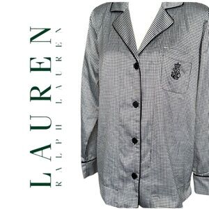 Lauren Ralph Lauren Houndstooth Pajama Top Black White Checkered Sz S